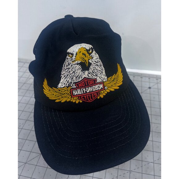 Harley-Davidson Eagle Logo Black Mesh Snapback Trucker Hat - Picture 2 of 7